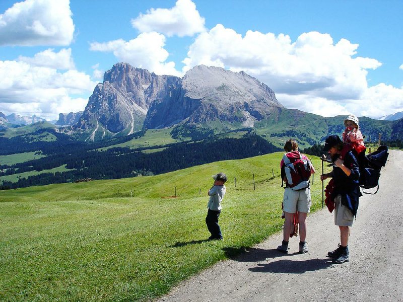 A family gets ready for a hike in Italy’s Alpe di Siusi — the largest Alpine meadow in Europe. 