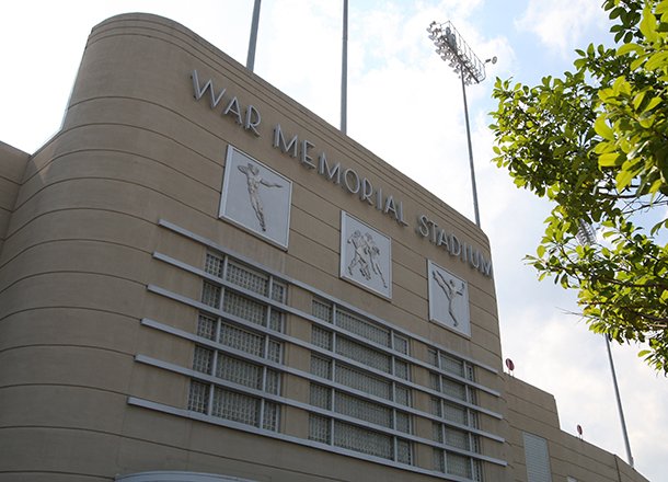 The eastern entrance to War Memorial Stadium in Little Rock. 