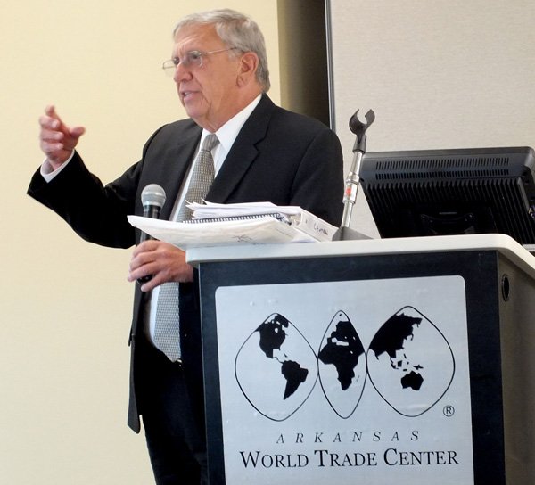 Don Callan of Perioseal Inc. speaks Thursday about his experiences exporting dental implants to Latin American countries at a presentation titled "Export Opportunities in Latin America," at the Arkansas World Trade Center in Rogers. 