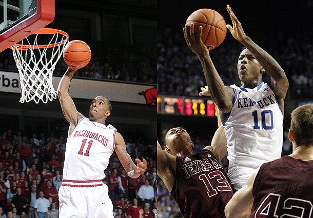 NBA draft analysts have said Arkansas guard BJ Young (left) and Little Rock native Archie Goodwin (right) saw their draft stock fall throughout the 2012-13 season.