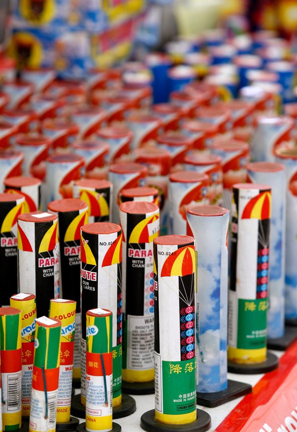 Fireworks sit on display along a table in a 2013 file photo.