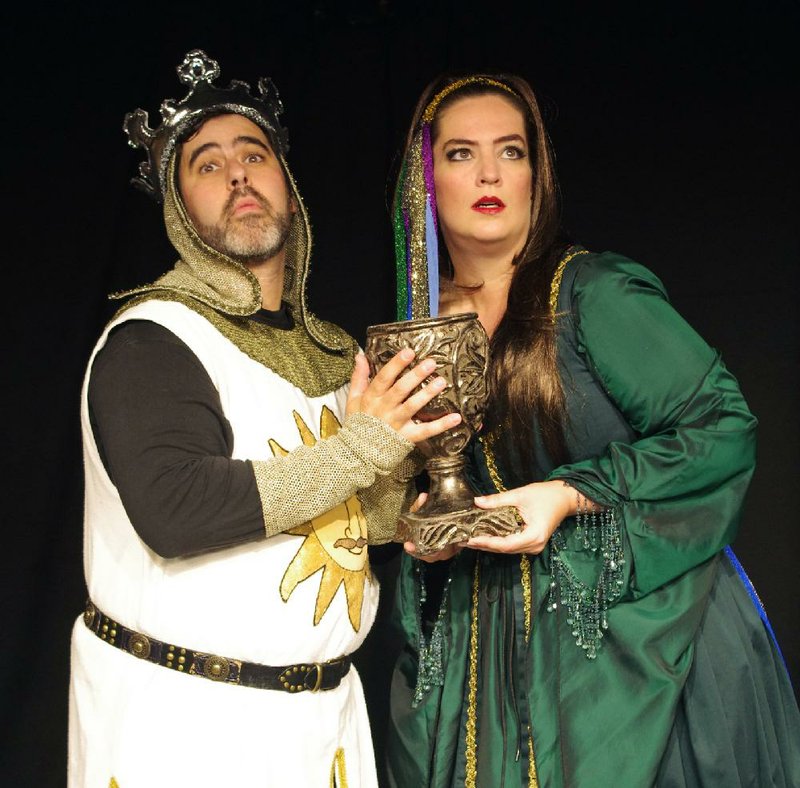 King Arthur (Josh Sigal) shares a Spamalot moment with the Lady of the Lake (Erin Murphy Martinez). 