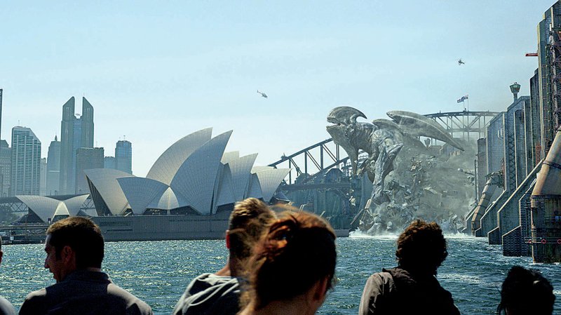 The Sydney Opera House is threatened by a rampaging “kaiju” in this relatively quiet scene from Pacific Rim. 