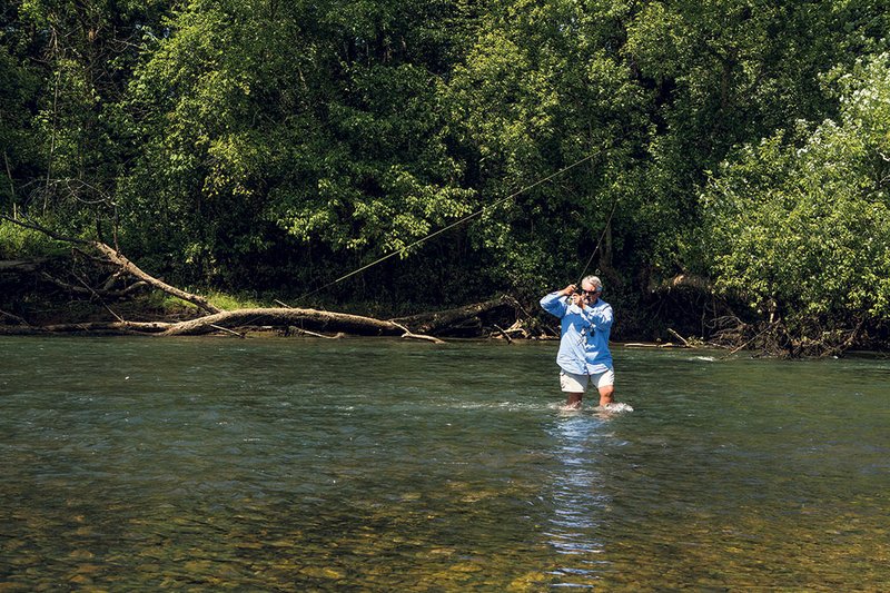 Lowell Myers of Pangburn fly-fishes on the Little Red River. Myers offers guided fishing trips on the river under the name of Sore Lip ‘Em All guide service.