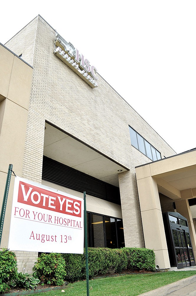 A broken sign can be seen on the front of Hot Spring County Medical Center. Malvern residents will vote Aug. 13 on whether to continue a half-cent sales tax that is used to maintain and equip the hospital.