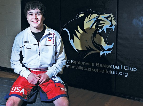 Aaron Grigsby, 16, of Bentonville recently competed in the ASICS/Vaughan Junior & Cadet National Championships held in Fargo, N.D., and placed eighth in the 126-pound class for Greco-Roman wrestling. Grigsby is the first Arkansan to be recognized nationally for the Greco-Roman style of wrestling. 