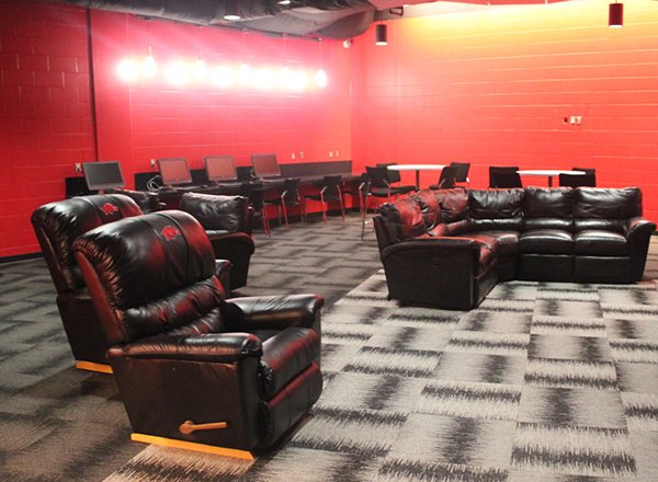 This picture shows a football players' lounge inside the Fred W. Smith Center in Fayetteville. 