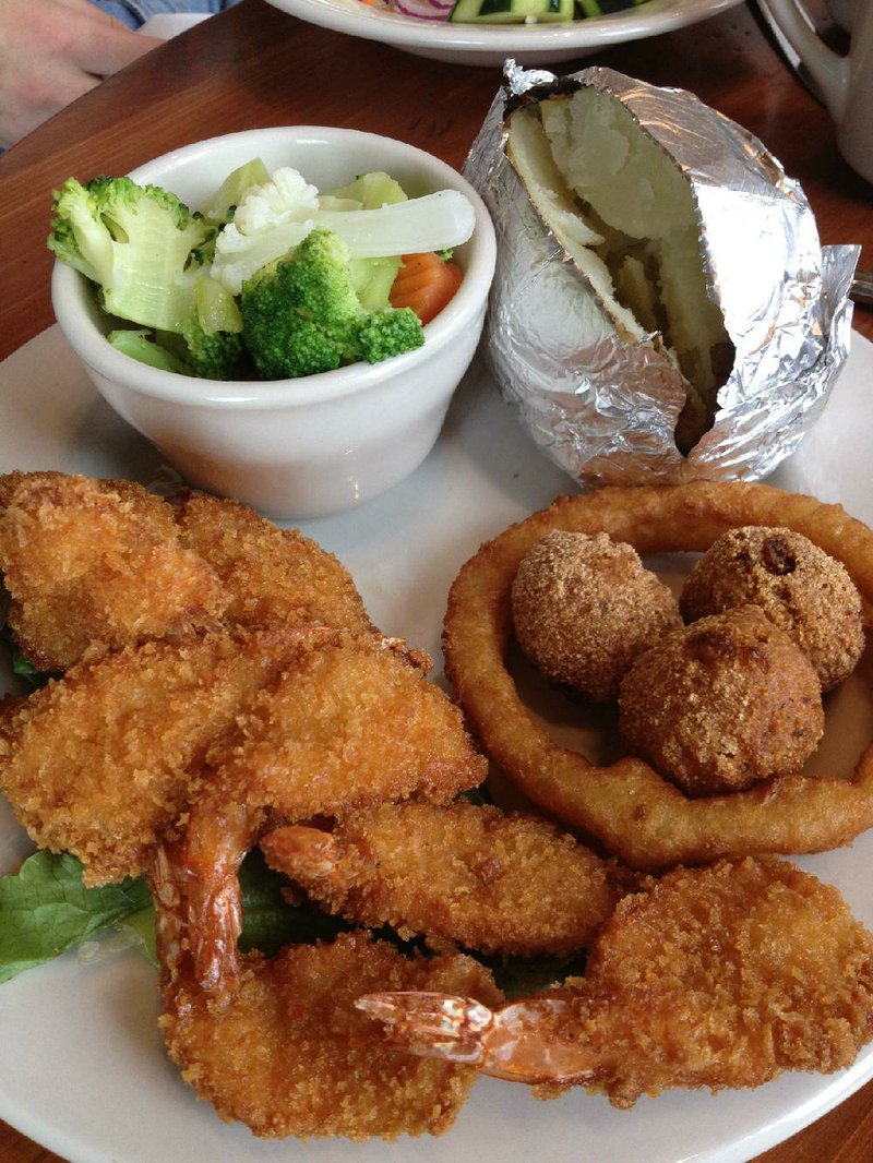 The fried shrimp platter ($13.99) at Mather Lodge Restaurant at Petit Jean State Park in Morrilton is a generously portioned meal featuring 10 butterfly Gulf shrimp. 