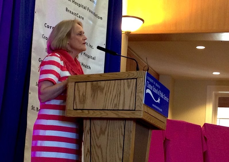 Sherrye McBryde, Executive Director of the Arkansas chapter of the Susan G. Komen Foundation, speaks to patrons at the Susan G. Komen Race for the Cure press conference Wednesday morning at the Clinton School of Public Service. 