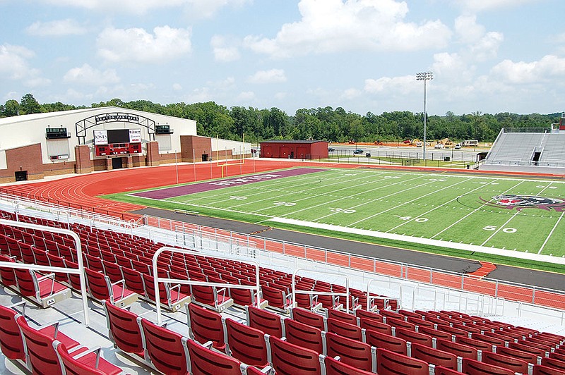 Looking out from the preferred seating in the new football stadium at Benton High School, ticket holders will have an unobstructed and shady game-time view of Panther football. The first game, against the Arkadelphia Badgers, is set for Sept. 6.