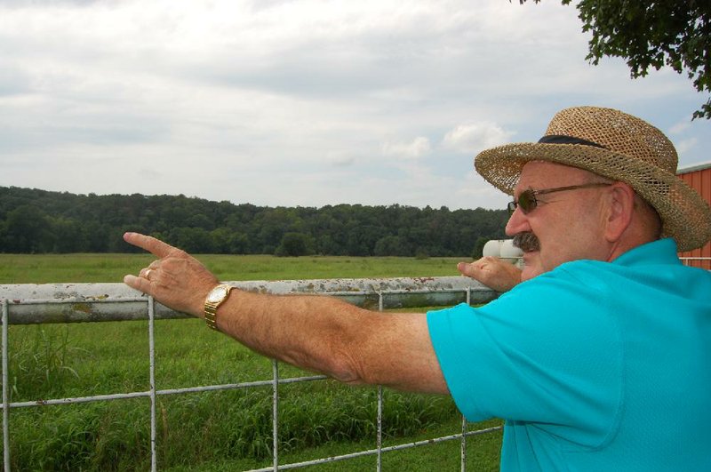 Cave Springs Mayor Larry Smith, who doesn’t want a high-voltage transmission line running through his town, points out the valley where the line would be under one proposal. 