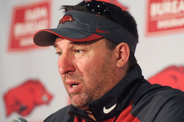 University of Arkansas head football coach Bret Bielema during a press conference Monday, Aug. 5, 2013 at the Fred W. Smith Football Center in Fayetteville.