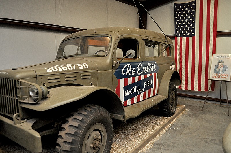 The Grant County Museum in Sheridan features a large display of military vehicles. The collection of olive-green trucks and tracked vehicles, from the World War II era, were given to the museum in 2003.
