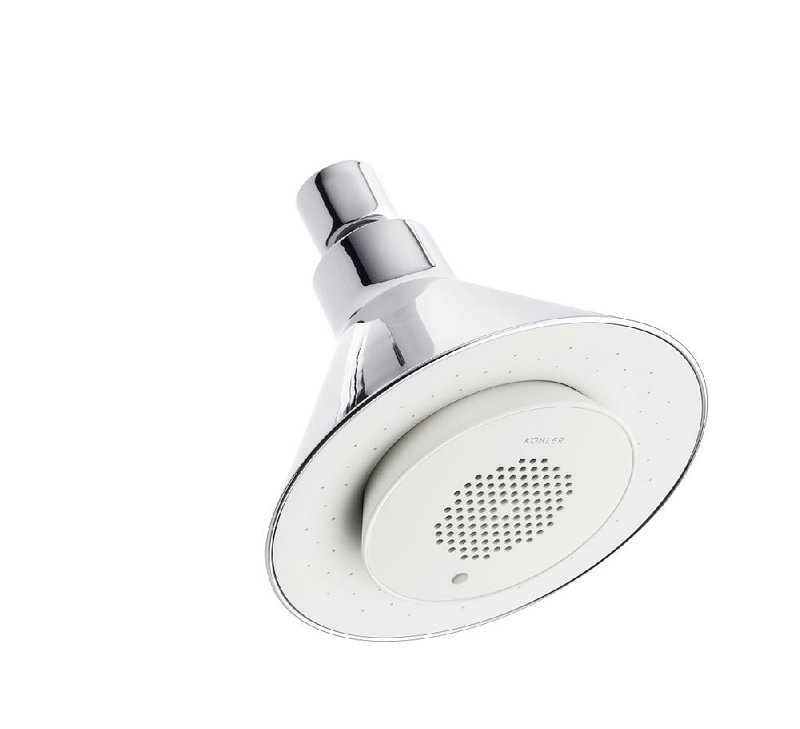 This product publicity photo provided by Kohler Co. shows a Moxie Showerhead in polished chrome with an integrated speaker. You want a better bathroom, but don’t want to put a drain on your finances?  It’s easy to give the bathroom a makeover with small changes. (AP Photo/Kohler Co.)