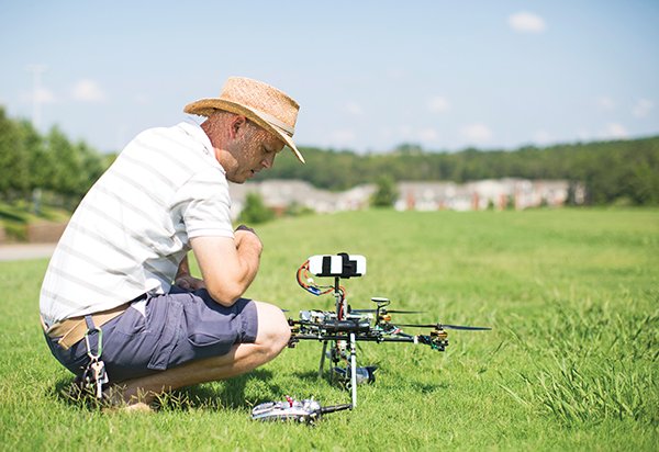 Robert Davis’ unmanned aerial vehicles get off the ground in central Arkansas.