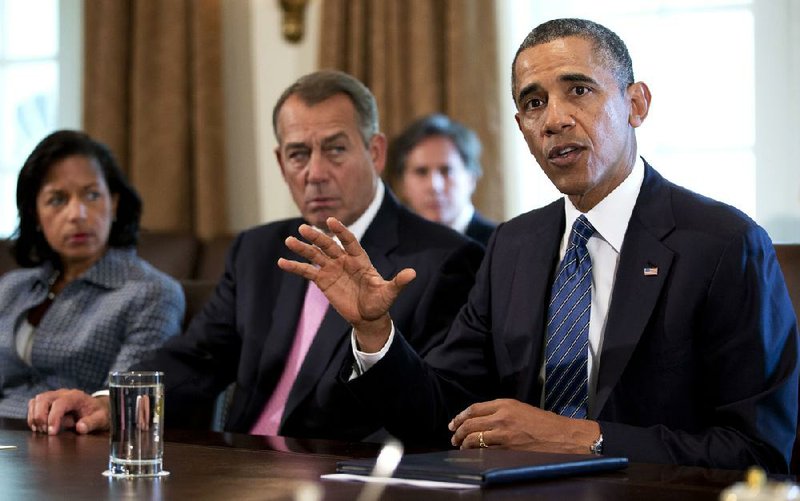 President Barack Obama, meeting Tuesday with House Speaker John Boehner and other congressional leaders at the White House, said the Syrian regime “poses a serious national security threat.” 