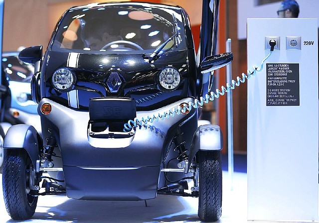 The Renault Twizy electric car is displayed Wednesday at the Frankfurt Auto Show in Frankfurt, Germany. 