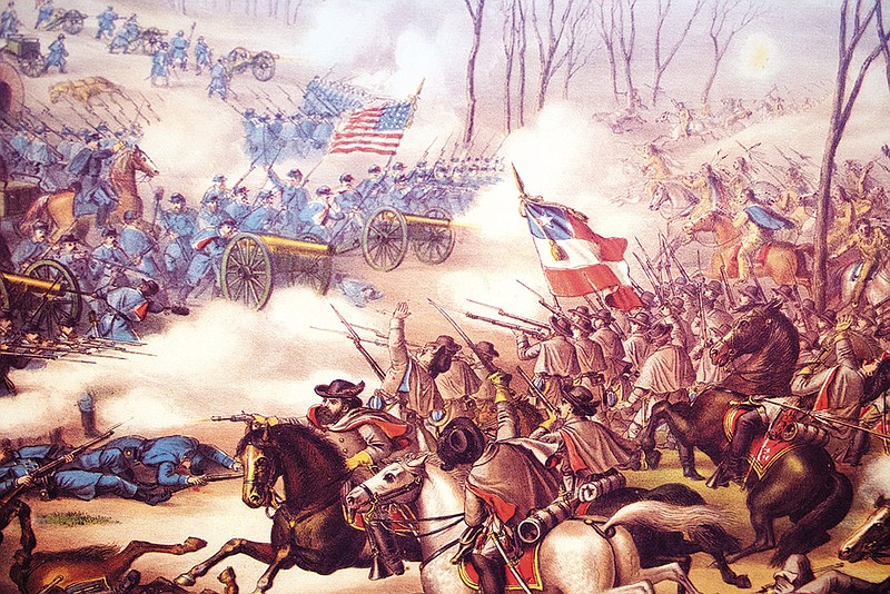 A Civil War battle scene is depicted on one of the panels in the Civil War display that is currently at Henderson State University. 