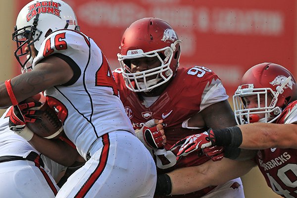 Arkansas defensive tackle Robert Thomas (98) during an Aug. 31, 2013 game in Fayetteville. 
