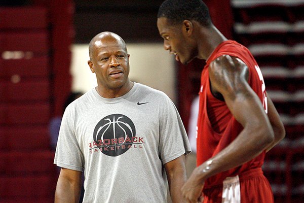 Mike Anderson during men's basketball practice inside Bud Walton Arena in Fayetteville on Monday, July 30, 2012.