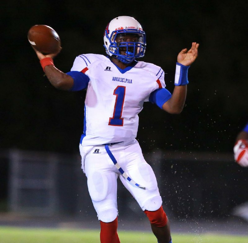 Arkadelphia quarterback Jakahari Howell, now a senior, threw for two touchdowns and ran for another in a comeback victory over Nashville last season. 