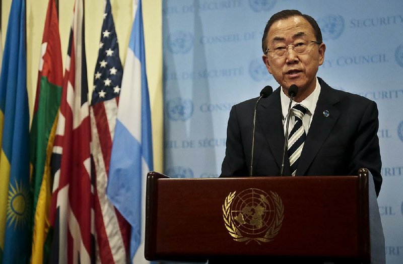 U.N. Secretary General Ban Ki-moon speaks during a press conference following a meeting Syria on Monday, Sept. 16, 2013.  U.N. inspectors said there is "clear evidence" that chemical weapons were used in Syria. (AP Photo/Bebeto Matthews)