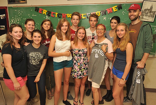 A group of 12 German students visited Fayetteville High School as part of an exchange program for the last two weeks.  They include (back row left to right) Ina Miessner, Paulina Alvensleben, Laurin Snigula, Leon Schnitzler, Sanem Meyer and chaperone Bjorn Beling (front Row left to right) Alicia Klein, Elaine Luttgert, Victoria Schramm, Janina Gauckstern, Margie Nubbemeyer (teacher), and Charlotte Willnow. (not in photo Josie Kugel, Benedikt Sienz)
