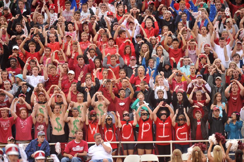 NWA Media/MICHAEL WOODS --09/28/2013--  University of Arkansas call the hogs before the start of Saturday nights game at Razorback Stadium in Fayetteville.