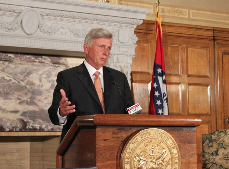 Gov. Mike Beebe speaks Monday about significant cuts that would occur if a federal government shutdown occurs.