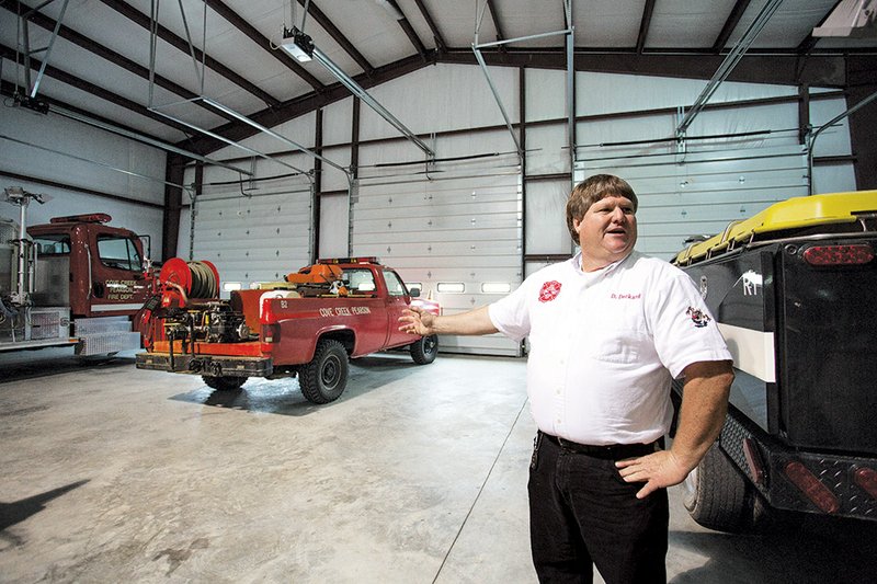 Doug Deckard, fire chief for the Cove Creek Pearson Fire Department at Quitman, talks about the new garage that was built during the remodeling of the station.