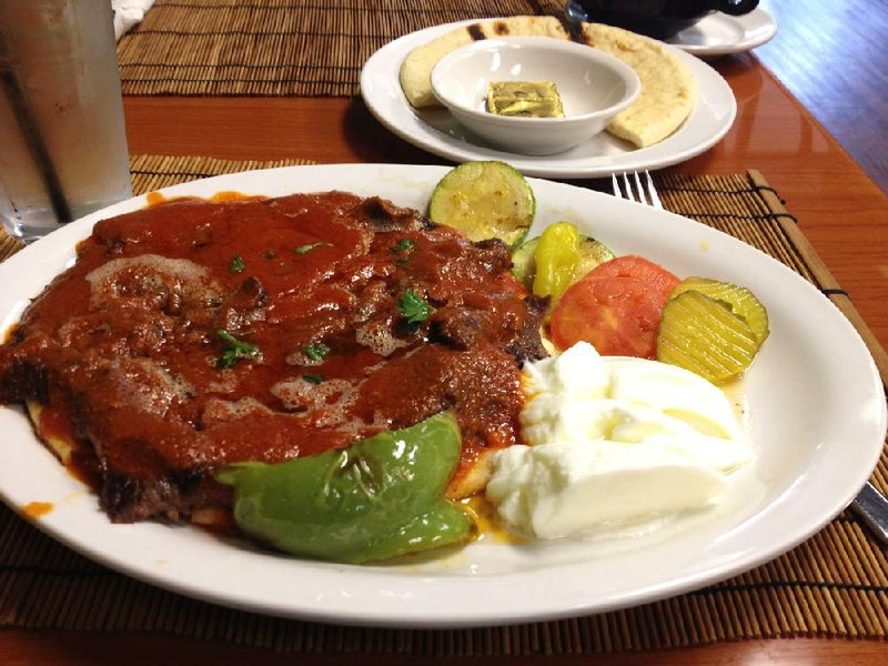 The Iskender Kebab at Anatolia Mediterranean Restaurant on Bowman Road is rich with butter and tomato sauce. 