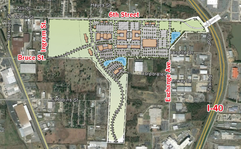 This map shows the proposed Central Landing retail development at Conway's former airport site.