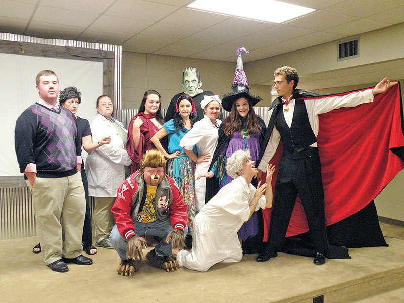 The Heber Theatre will present the musical comedy Dracula, Baby at 7 p.m. Oct. 24, 26, 28 and 29 at The Pavilion in the Pines, 21 Park Road in Heber Springs. Cast members include, kneeling, from the left, John Goodard as Harry and Lauren Goodard as Renfield; middle row, from the left, Will Martz as Arthur, Carolyn Strickland as Van Helsing, Meleah Boyett as Dr. Seward, AzaLeah Bates as Lucy, Debbie Davis as a gypsy woman, Sara Kelly as the head nurse, Bethany Boyett as Sylvia and Chance Donaldson as Count Dracula; and back row, center, William Preston Painter IV as Frank.