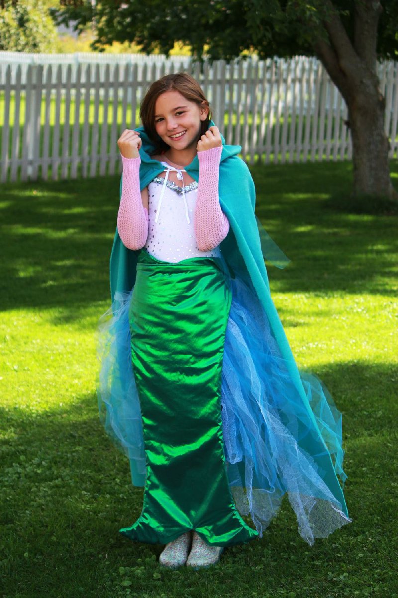 The mermaid costume that Kim Conner of Burlington, Vt., designed for her daughter is a frequent “re-pin” on the Pinterest photo-sharing website. Details for how to make the costume are at Conner’s blog, seven thirty three (733blog.com). With supplies on hand and inexpensive purchases, a Halloween costume can be assembled in a snap. 