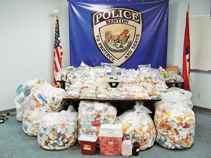 Hundreds of pounds of prescription drugs were collected in only one of the drug-take-back events held by the Benton Police Department so that local residents could take unused drugs out of their medicine cabinets and away from possible abuse or theft. Today, 4,588 pounds of old medicines have been removed from homes in Saline County in seven events. The eighth 
drug-take-back event will be held Oct. 26.