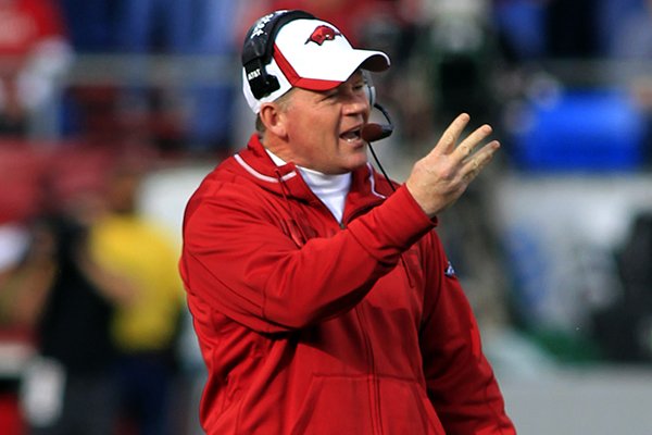 Former Arkansas coach Bobby Petrino during a 2011 game against Mississippi State in Little Rock.