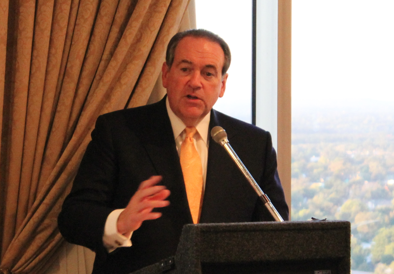 Former Arkansas Gov. Mike Huckabee speaks Friday to the Political Animals Club in downtown Little Rock. Huckabee announced Wednesday that his radio program, The Mike Huckabee show, will sign off for good on Dec. 12.
