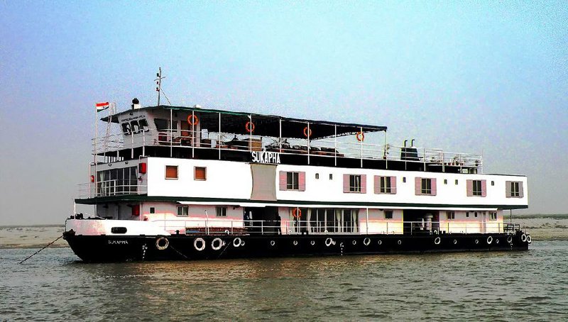 The Sukapha is a boutique river boat that plies the Ganges River in India. The boat has a dozen spacious cabins, all with air-conditioning and private bath. There is a large dining room, a small spa and an enjoyable sun deck for relaxing and floating past the beautiful scenery. 