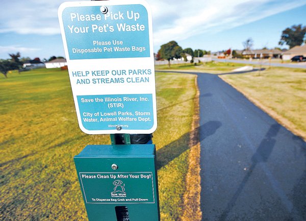 Pet waste disposal stations within the Illinois River watershed have been installed at Ward Nail Park in Lowell because of a donation from Save the Illinois River (STIR) Inc.