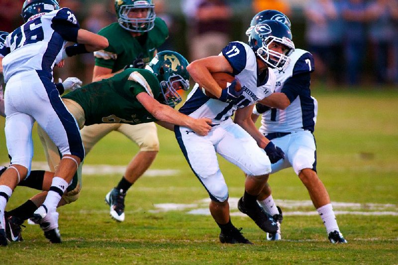 Kevin Jones (17) had a hand in several aspects of Greenwood’s 45-42 victory over Fort Smith Southside, including a 23-yard, game-winning field goal with no time remaining. 