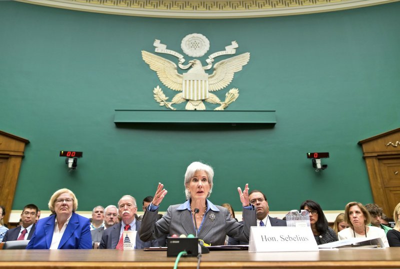 Health and Human Services Secretary Kathleen Sebelius testifies on Capitol Hill in Washington on Wednesday, Oct. 30, 2013, before the House Energy and Commerce Committee hearing on the difficulties plaguing the implementation of the Affordable Care Act. 