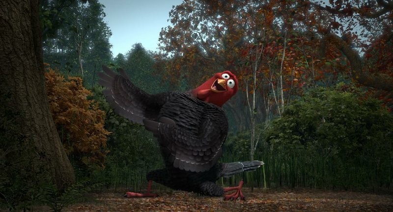 Jake (voiced by Woody Harrelson) travels back in time to get turkey off the Thanksgiving menu for good in Free Birds. 