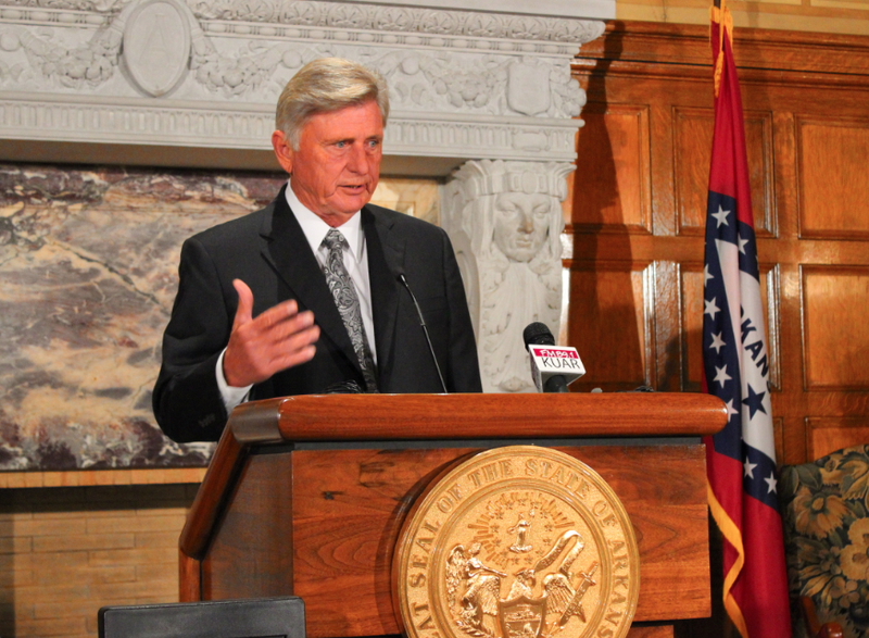 Gov. Mike Beebe speaks Monday at a news conference announcing the results of an Arkansas State Police investigation into the Department of Community Correction.