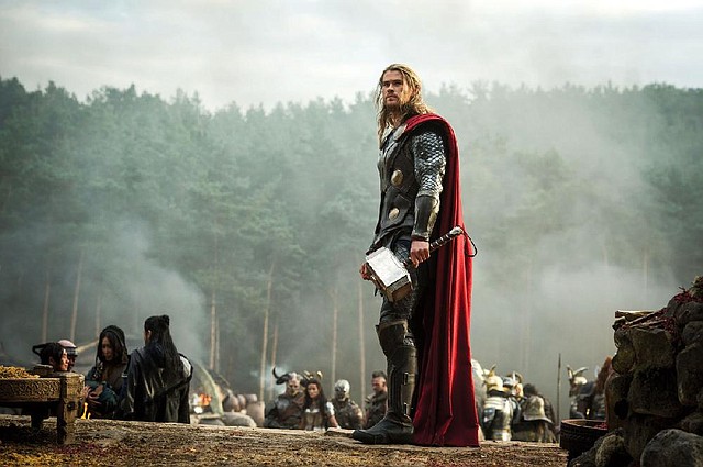 Chris Hemsworth as Thor is back with his mighty hammer, Mjolnir, in Thor: The Dark World. 