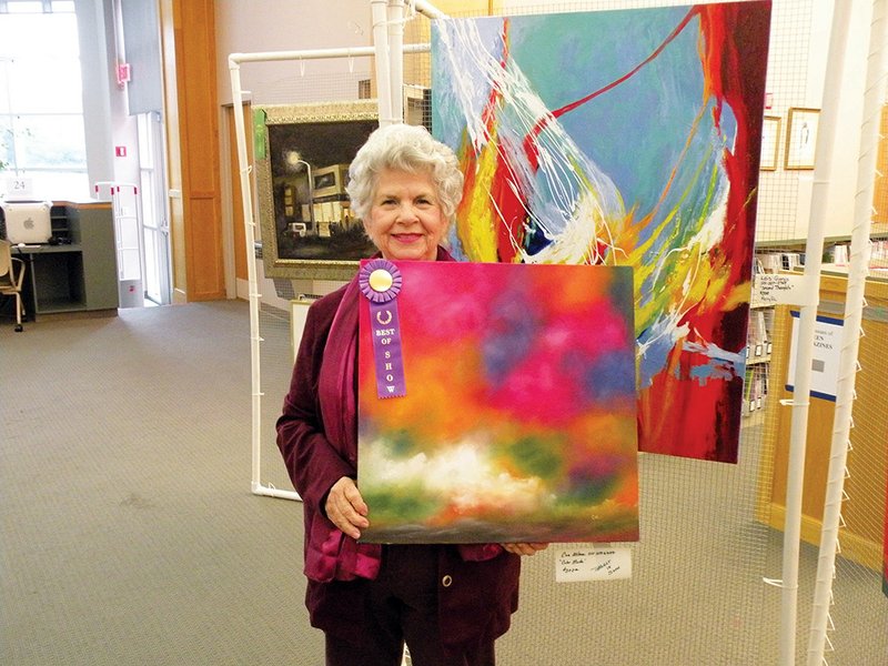 Coe Wilson of Morrilton received the Best in Show award in the Conway League of Artists Tri-County Show and Competition at the Faulkner County Library. She won $500 for her painting Color Mode.