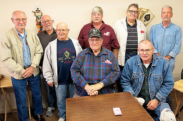 Photo by Randy Moll
Gentry area veterans were honored for their military service by the Gentry Senior Activity Center on Friday. Among those honored were Ralph Sullivan (left), Bill Mitchell, Robert Martin, John Underwood, Dave Evans, Denver Whitehead, Paul Bader and Jay Moore.