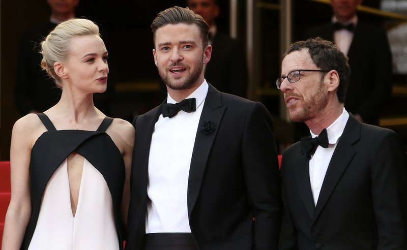 From left, actors Carey Mulligan, Justin Timberlake and director Ethan Coen arrive for the screening of Inside Llewyn Davis at the 66th international film festival, in Cannes, southern France, on Sunday, May 19, 2013. 