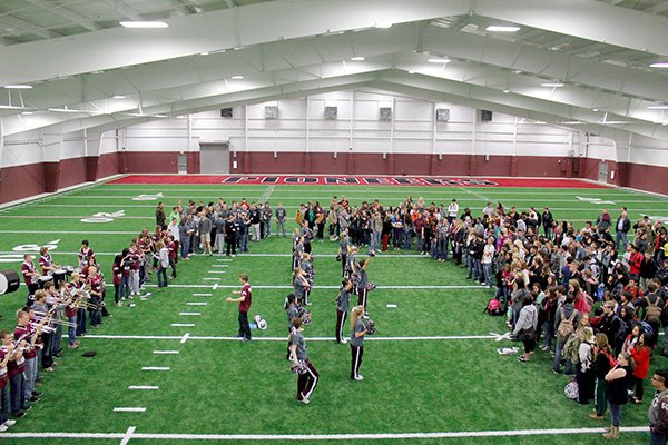  Photo by Patrick Lanford 
The Pioneers received a spirited send-off early Friday in their new athletic facility before leaving to play in Star City on Friday night in round one of the playoffs.