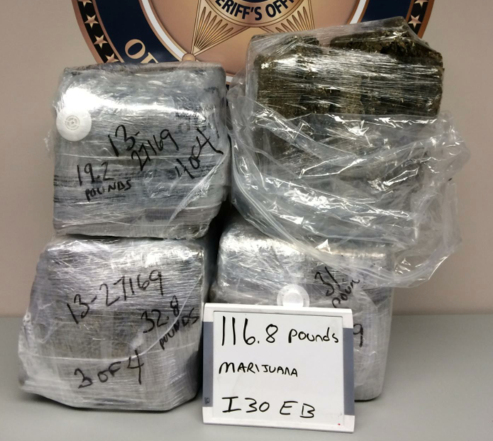 Marijuana seized during a traffic stop is shown in this photo provided by the Pulaski County sheriff's office.