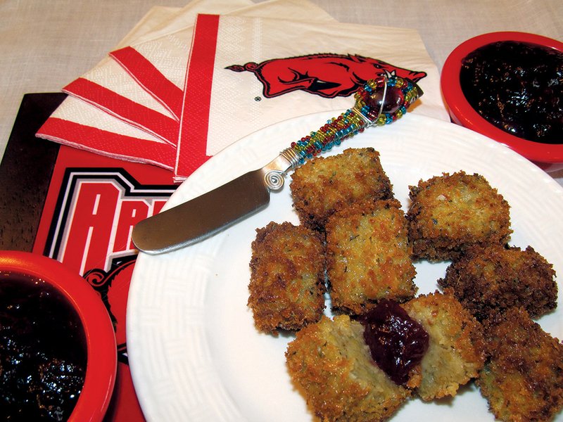 Thanksgiving’s favorite dressing is cut into bites, coated in crispy breadcrumbs, fried and served with a spicy cranberry spread — an innovative way to use leftovers and a great snack for family football watch parties.